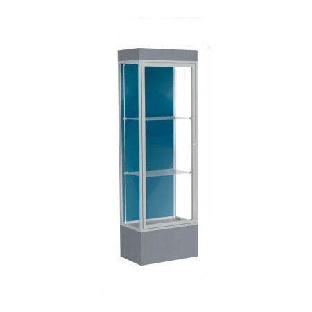 Waddell Display Case Of Ghent Edge Lighted Floor Case, Blue Steel Back, Satin Frame, 12" Carbon Mesh Base, 24"W x 76"H x 20"D 93LFBS-SN-CM
